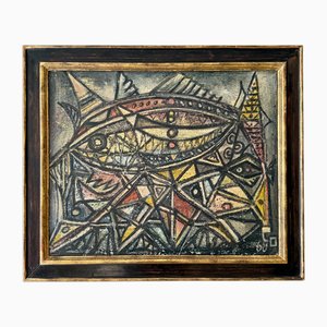 Artista, Francia, Composizione geometrica astratta con linee decise, 1968, gesso e acrilico, con cornice