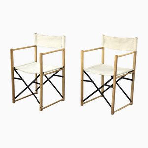 Mid-Century Scandinavian Modern Beech & Canvas Safari Directors Chairs, 1960s, Set of 2
