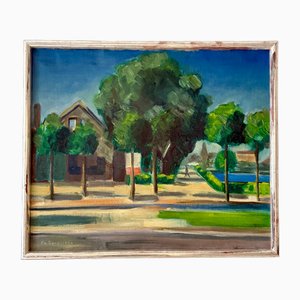 Scandinavian Artist, Post-Impressionist Village Landscape, 1950, Oil on Canvas, Framed