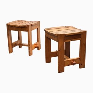 Swedish Brutalist Pine Stools, 1960s, Set of 2
