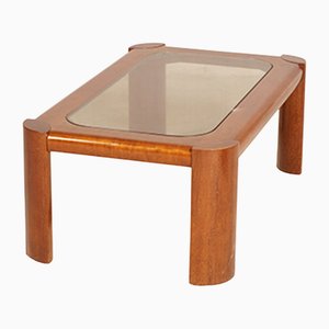 Teak Coffee Table with Bronzed Smoked Glass Top from Cassina, 1970s