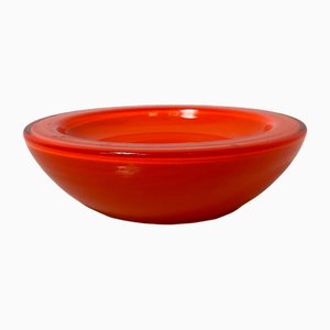 Italian Modern Round Pocket Emptier or Bowl in Orange Glass, 1970s