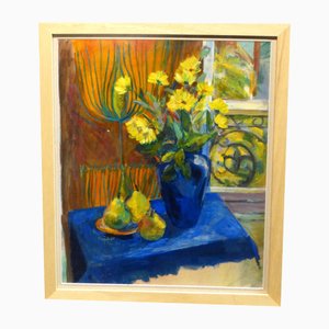 Huguette Baudrot, Blue Vase, 1950s, Oil on Paper
