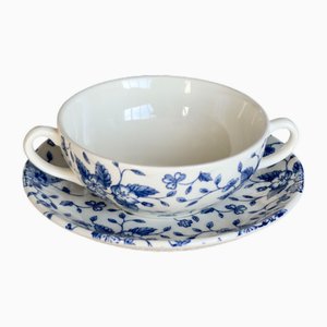 Vintage Blue Bouquet Double-Handled Cup and Saucer from Royal Tudor, 1980s, Set of 2