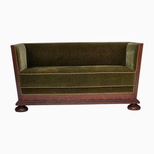 Danish 2-Seater Sofa in Green Furniture Velour and Oak, 1950s
