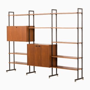 Mid-Century Italian Free-Standing 3-Bay Wall Unit in Teak, 1970s