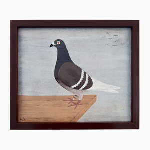 Matt Rix, Naive Style Racing Pigeon, Oil on Canvas, Framed