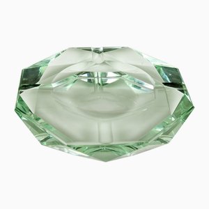 Italian Aquamarine Faceted Glass Ashtray in the style of Fontana Arte, 1960s