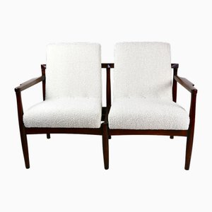 Vintage Double Sofa Bench in Ivory Bouclé, 1970s