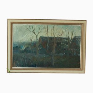 Hildegard Falk, Paesaggio invernale, anni '60, Olio su tela, con cornice