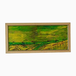 Stig Allan Konstnär, Vibrant Pastures, anni '70, Olio su pannello, con cornice