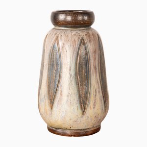 Art Deco Vase in Green and Gray Glazed Ceramic by Edouard Grégoire, 1920s