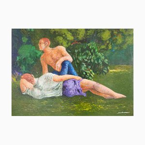 Alessio Paternesi, Couple at the Park, Oil on Panel, 1990s