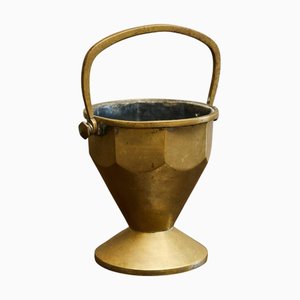 Art Deco Basket with Handle in Patinated Brass Early 20th Century, 1940s