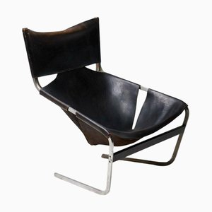 Sillón F444 de cuero negro de Pierre Paulin para Artifort, 1965