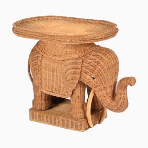 Großer Elefanten Beistelltisch aus Rattan & Korbgeflecht, Vivai del Sud zugeschrieben, Italien, 1970er