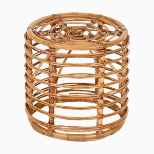 Mid-Century Round Rattan and Wicker Stool attributed to Tito Agnoli, Italy, 1960s