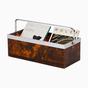 Large Magazine or Bottle Rack in Tortoiseshell Acrylic Glass and Chrome from Dior, Italy, 1970s