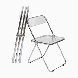 Plia Folding Chairs in Chrome and Clear Acrylic Glass attributed to Anonima Castelli, Italy, 1970s, Set of 4