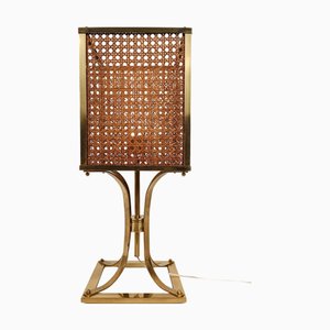 Mid-Century Hollywood Regency Brass and Cane Webbing Table Lamp, 1970s