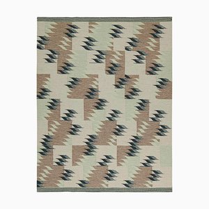 Kilim in Beige-Brown and Green Geometric Pattern from Rug&Kilim