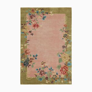 Chinese Style Rug in Pink and Green with Colorful Florals from Rug&Kilim