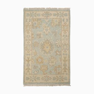 Oushak Style Rug in Blue with Beige-Brown Floral Patterns from Rug&Kilim