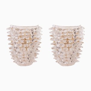 Large Clear Murano Glass Wall Lamps with Spikes and Gold Finish Frames, 1990s, Set of 2