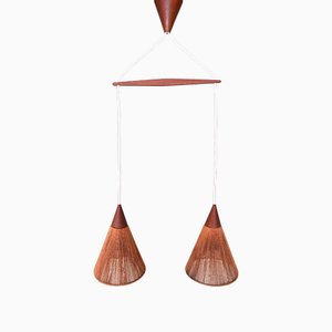 Mid-Century Hängelampe aus Sisal & Teak von Temde Leuchten, 1960er
