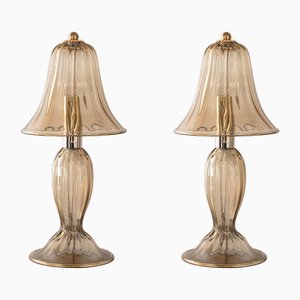 Smoky Murano Glass Table Lamps, Italy, 1990s, Set of 2