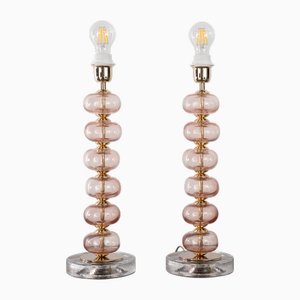 Clear Murano Glass Table Lamps with Pink Balls, Italy, Set of 2