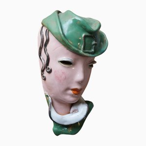 Art Deco Ceramic Wall Mask from Domien Ingels, Belgium, 1930s