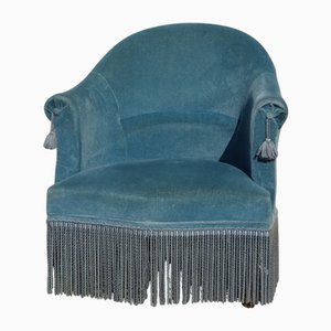 Small Blue Velvet Toad Armchair, 1950s