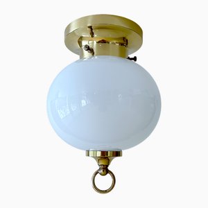 Vintage Glass and Brass Ceiling Light from Limburg