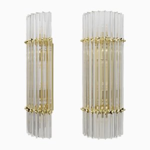 Mid-Century Triedri Wandleuchten aus Messing & Muranoglas im Stil von Venini, 2000er, 2er Set