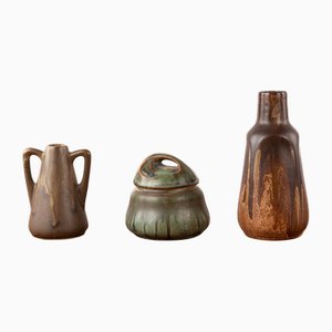 Céramiques Denbac Art Déco en Grès Flammé, 1930s, Set de 3