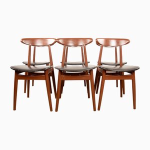 Esszimmerstühle aus Braun lackiertem Holz & Schwarzem Kunstleder von Thonet, 1960er, 6er Set