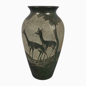 Vintage Relief Carved Soapstone Vase with Deer Motif, 1960s