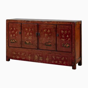 Red Lacquer Patterned Dongbei Sideboard, 1920s