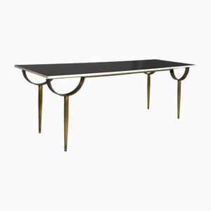 Italian Modern Console in Black and White Wood and Brass, 1980s
