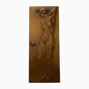 Art Deco Bronze Relief with Nude Woman, 1920s