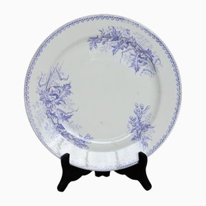 Antique Earthenware Serving Dish with Lilac Floral Decor from Société Céramique Maastricht
