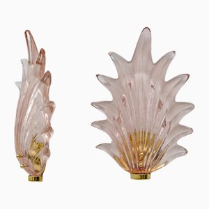 Italian Modern Murano Glass Leaf Sconces in the style of Barovier & Toso, 2000, Set of 2