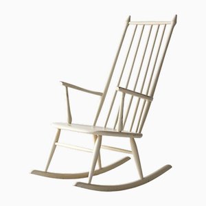 Skandinavischer Vintage Schaukelstuhl aus Weiß lackiertem Holz von FDB, 1950er