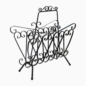Vintage Black Metal Scroll Magazine Rack, 1960s