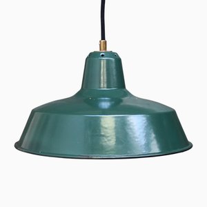 Lámpara colgante de fábrica francesa industrial vintage esmaltada en verde petróleo de Sammode