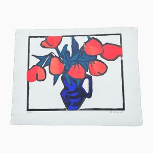 Gernot Kissel, Flowers in a Pot, 1970s, Lithograph