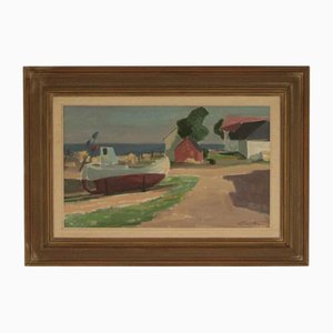 Folke Grütter, Along the Coast, 1960s, Huile sur Toile, Encadrée