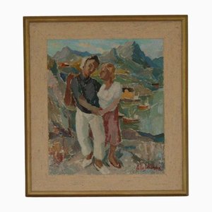 Pelle Johansson, Veduta di Östersund Jämtland, anni '50, Olio su pannello, con cornice