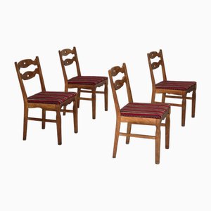 Sedie da pranzo in lana e quercia di PCS, Danimarca, anni '60, set di 4